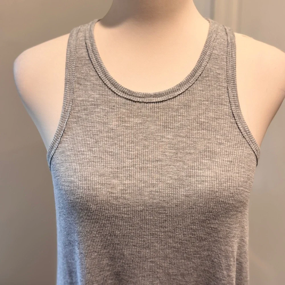 Free People (Beach) Grey Ribbed High Neck Swing Tank Mini Dress | Size S